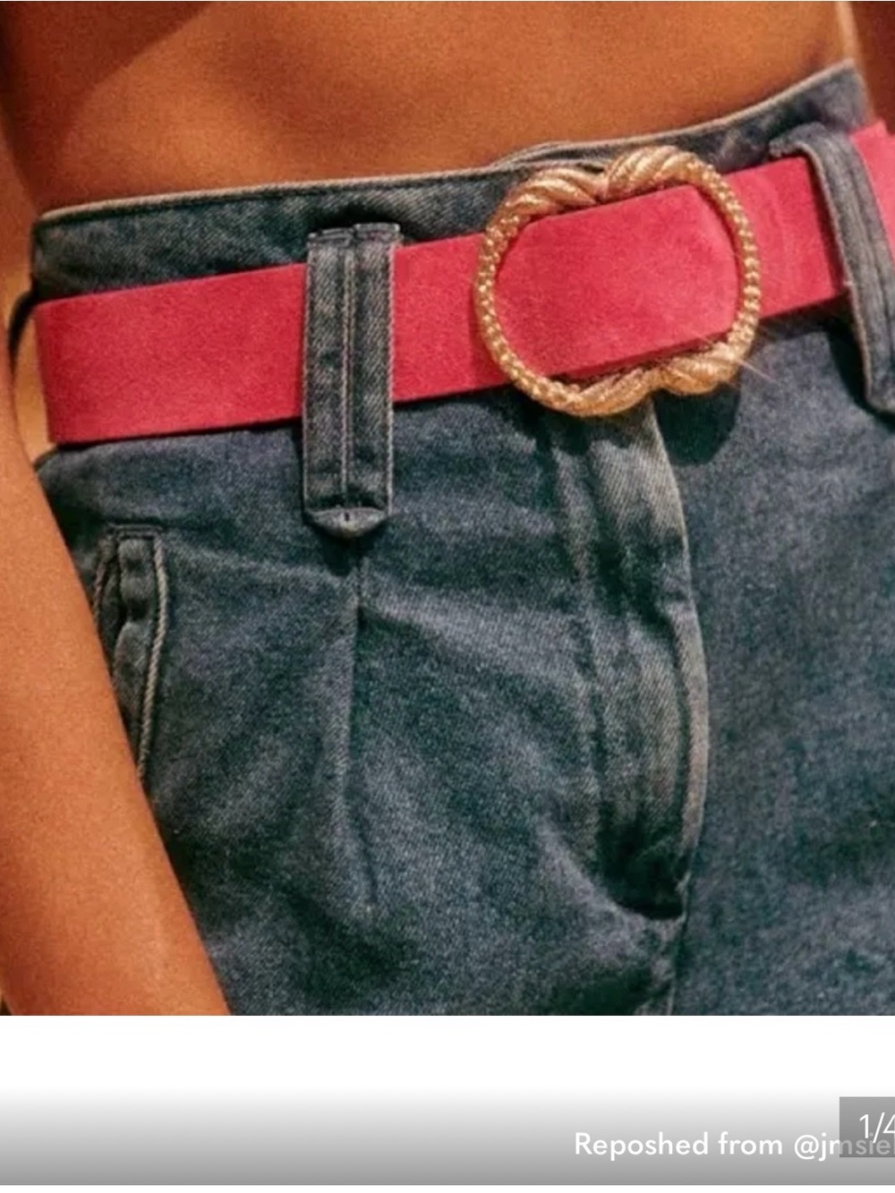 Sezane Suede Pink Belt with Gold Rope Buckle